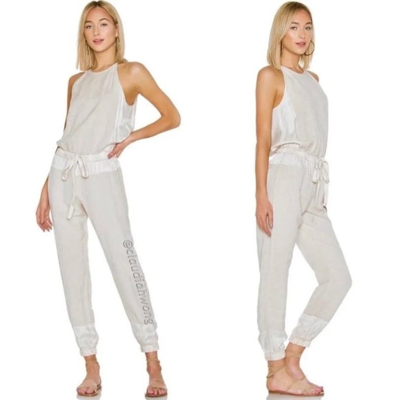 Young Fabulous & Broke Diego Jumpsuit Large Linen Tencel Beige Oatmeal Haze YFB - Picture 2 of 9